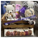 Wooden Crate W/ Stuffed Animals & 2 Decorative