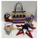 Patriotic Decor & Wicker Weave Hand Bag