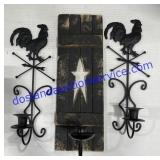 Rooster & Wooden Board W/Star Wall Decor Candle