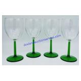 Lot of (4) Matching Green Stemmed Glasses - 7"