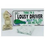 Golf Ashtray, Sign & Figurine