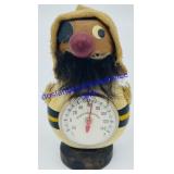 Vintage Small Wooden Thermometer Man (3")
