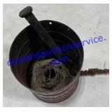 Coffee Tin W/ Railroad Spike & Wire