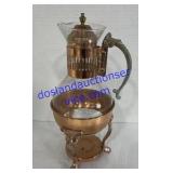 Vintage Copper & Glass Coffee Carafe 13" Tall