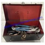 Tool Box W/ Channel Locks , Chalk Line , Wrench ,
