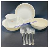 Lot of Corelle & Pfaltzgraff Dishes + 4 Spoons