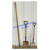 Metal Rake, Potato Fork & Shovel
