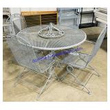 Metal Patio Table, 4 Chairs & Umbrella Stand