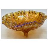 Carnival Glass Orange Rose Candy Dish 8"x3"