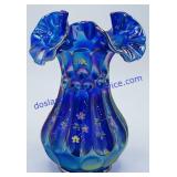 Hand Painted Blue Glass Vase (5")