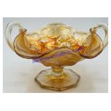 Orange Carnival Glass Handled Candy Dish 4" Tall