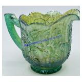 Green Carnival Glass Cream Dish 4" Tall