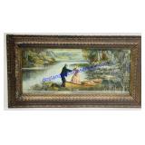 Woman & Man Boating on Lake Picture 35"x19"