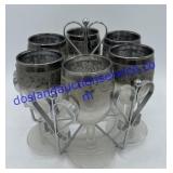 Wine Glasses Black Ombré Etched Floral Grapes W/