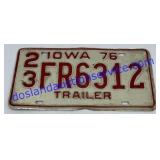 1976 Iowa Trailer License Plate