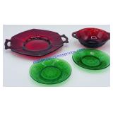 Lot of Red/Green Glassware