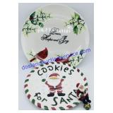 Pair of Christmas Plates & Santa Plate Sitter