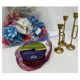Bag of Assorted Bows, Wired Ribbon, and Brass