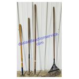 Pair of Rakes & Garden Tools