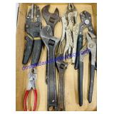 Flat of Vise Grips, Utility Cutter, Pliers, and