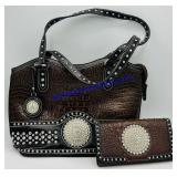 Brown Rhinestone Purse & Matching Wallet