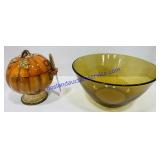 Pumpkin Dip Holder and Green Glass Mixing  Bowl