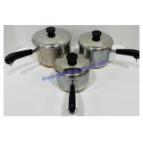 Set of 3 Copper Bottom Pots (3Qt, 2Qt, 1.5Qt)