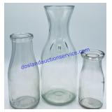 Glass Carafe & Small Milk Bottles