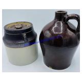 Stoneware Crock 6" and Whiskey Jug 9"