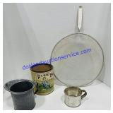 Vintage Tin, Measuring Cup, Aluminium Mug, and