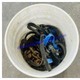 5 Gallon Bucket of Chains, Ratchet Straps &