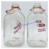 Pair of 1/2 Gallon Daisy Dairy Glass Milk Jugs