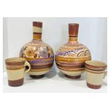 Pair of Hand Painted Water Jugs & Cups