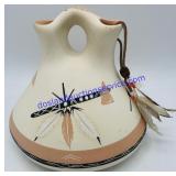 Hand Painted Native American Vase 8"