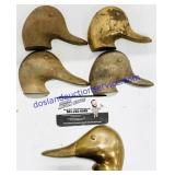 5 Cast Brass Duck Head Paperweights