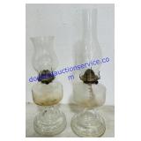 2 Glass Oil Lamps with Chimney