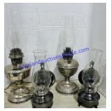 3 oil Lamps and 1 Electric Lamp with Chimney