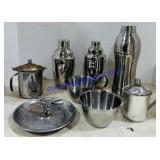 3 Metal Martini Shakers, Ashtray and Cream &