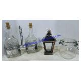 Clear Glass Double Decanter Set in Metal Holder,