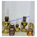 3 Oil Lamps with Chimneys, 1 Oil Lamp w/out