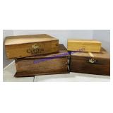 2 Wooden Boxes w/Hinged Lids and 2 Wooden Cigar