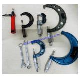 Lot of Micrometer Measuring Devices, Wrenches and