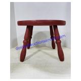 Small Red Painted Wooden Stool 9.5' Diameter