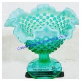 Frosted Edge Hobnail Green Glass Candy Dish