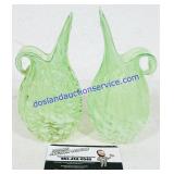 2 Lefton's Green & White Glass Small Pitchers