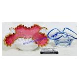 2 Pinched Edge Art Glass Dishes