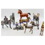 9 Cast Iron and Bronze Miniature Horse Figurines