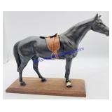 Cast Iron Horse Statue with Saddle on Wooden
