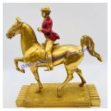 Pot Metal Gold Painted Jokey on Horse Figurine