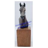 Cast Iron Horse Head Sculpture on Wooden Pedestal